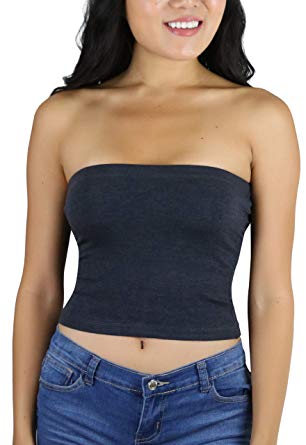 ToBeInStyle Women's Strapless Tube Tops with Built-in Shelf Bra