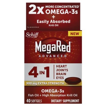 Megared Advanced 4in1 900mg Fish Oil High Absorption Krill Oil with 700 mg Omega-3 Fatty Acids (600 mg of DHA & EPA), 40 Softgels- Supports Heart, Brain, Joint & Eye Health