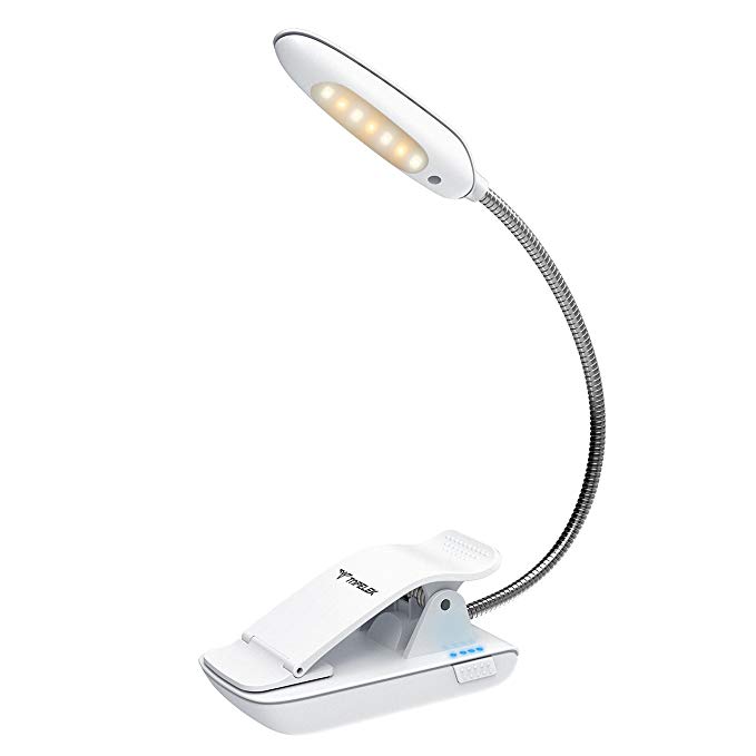 TopElek Reading Light, 7 LED Book Light with 9-Level Warm/Cool White Brightness, USB Rechargeable, Eye Care Lamp with Power Indicator, Perfect for Bookworms, Kids-White