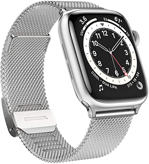 GBPOOT Bands Compatible with Apple Watch Bands 38mm 40mm 42mm 44mm,Clasp Stainless Steel Milanese Bands for iwatch Series 6/5/4/3/2/1/SE Men Women