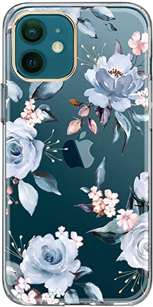 LUOLNH iPhone 11 Case,iPhone 11 Cute Case with Flowers,for Girly Women,Clear Floral Pattern Hard Back Skin Cover Phone Case for iPhone 11 6.1 inch 2019 -Blue