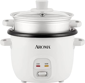 Aroma Housewares 4-Cup (Cooked) / 1Qt. Rice & Grain Cooker with Automatic Warm Mode, Steamer, One-Touch Operation, White (ARC-302-1NG),2 cup (uncooked rice)