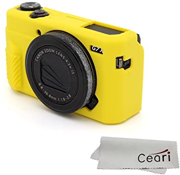 CEARI Silicone Case Rubber Camera Protective Cover Skin for Canon PowerShot G7X Mark II Digital Camera   Microfiber Cloth - Yellow