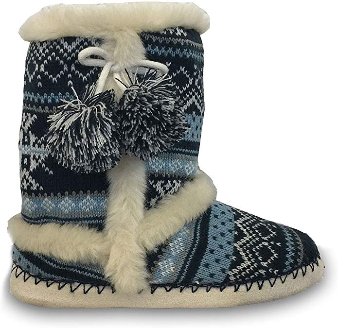 Womens Annabelle Gretel Farrah Fairisle DUNLOP Fluffy Warm Knitted Slipper Boots