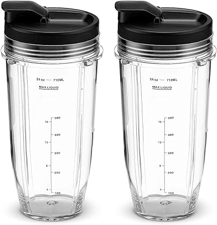 24OZ Cup for Compatible with Nutri Ninja Blender Replacement Parts with Spout Lids for Compatible with Nutri Ninja Blenders 900W BL450 and 1000W Auto-iQ BL480 BL482 BL482-30 BL682 (2Pack) by Poweka