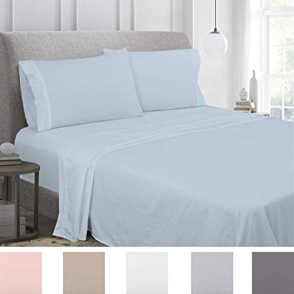 Royale Linens Soft Home 1800 Luxury Series Solid Color Brushed Microfiber - Wrinkle, Fade, Stain Resistant - Hypoallergenic 4 Piece Sheet Set Queen, Light Blue