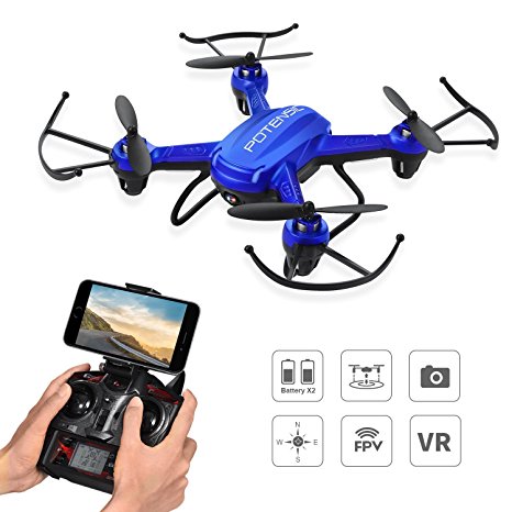 Drone with Camera, Potensic® F186WH Hover RC Drone RTF Altitude Hold Mini Quadcopter UFO with 2MP WiFi Camera - Blue