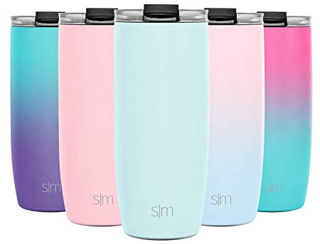 Simple Modern 20oz Voyager Travel Mug Tumbler w/Clear Flip Lid & Straw - Coffee Cup Vacuum Insulated Flask 18/8 Stainless Steel Hydro Water Bottle -Seaside