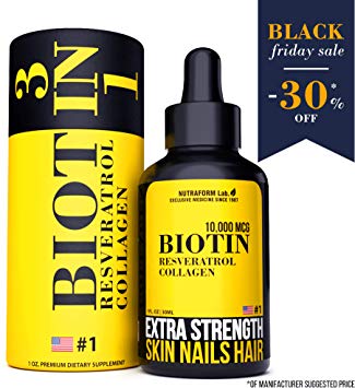 3-in-1 (Anti-Aging Formula) Biotin 10000 mcg, Collagen & Resveratrol - Stronger & Healthier Hair, Skin, Nails & Anti-Aging Effect | Organic Revolutionary Supplement | Made in USA | Visible Effect