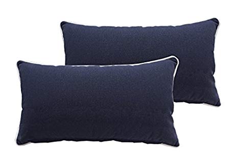 Bossima Indoor/Outdoor Navy Blue Rectangle Toss Pillow, Corded Cushion Set of 2
