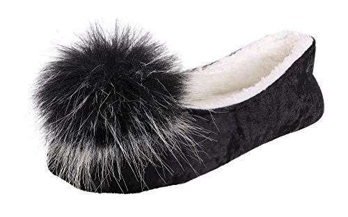 Arctic Paw Sunny Slipper - Fleece Lined With Faux Fur Pompoms