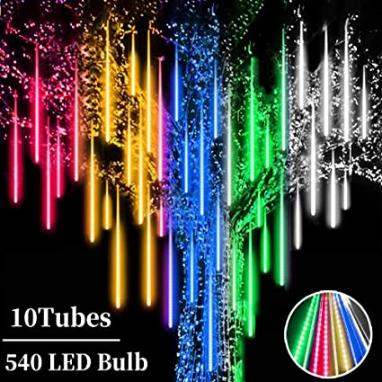 Roytong Waterproof Cascading LED Meteor Shower Rain Lights 50cm 10Tubes 540LEDOutdoor for Holiday Party Wedding Christmas Tree Party Tree Decoration Valentine Gift (Multi-Colored, 19.7)
