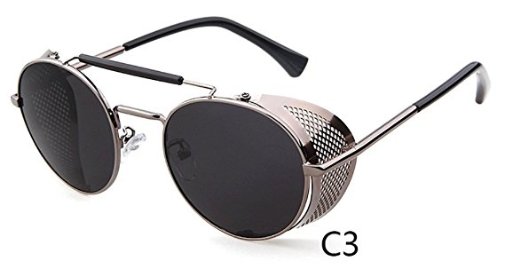 Flowertree STY056 Metal Frame Side Shield Oval Sunglasses (gray gray)
