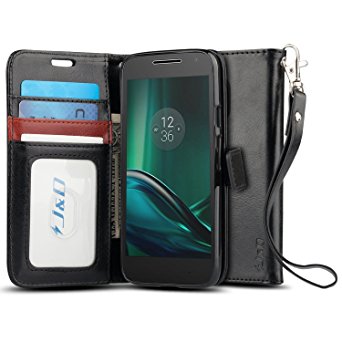 Moto G4 Play Case, J&D [Wallet Stand] [Slim Fit] Heavy Duty Protective Shock Resistant Wallet Case for Moto G4 Play - Black