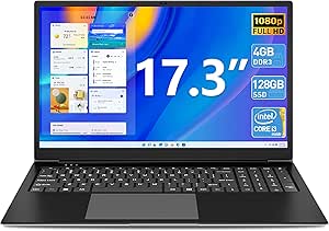 SGIN Laptop 17.3 Inch 4GB RAM 128GB SSD, i3-5005U Celeron Dual-Core Processor Up to 2.4GHz, 1080P FHD Notebook Laptop with Dual Band WiFi, 2xUSB 3.0, Keyboard Film in Eight Languages