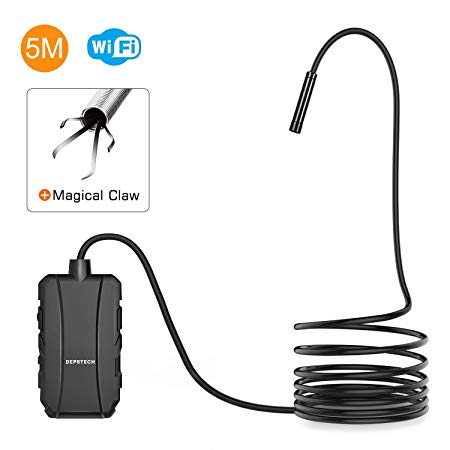 DEPSTECH 1200P Wireless Endoscope, 2.0 MP HD WiFi Borescope Inspection Camera, 16 inch Focal Distance Snake Camera with Phone Holder and Magical Claw for Android & iOS Smartphone Tablet -16.5FT