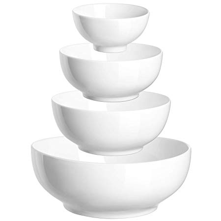 DOWAN 4-Piece Porcelain Serving/Mixing Bowl Set (Diameter:4.5"-6"-7"-9"), Anti-Slipping Nesting Bowls