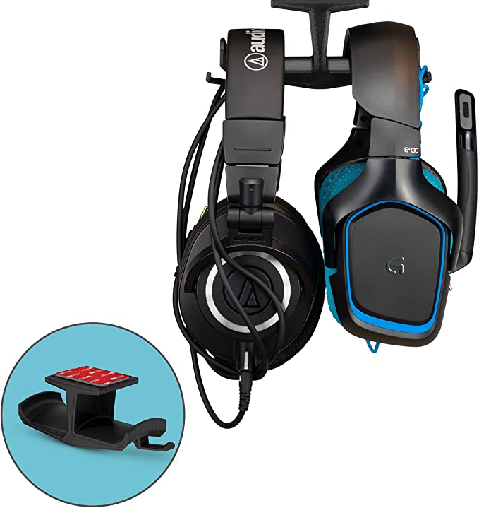 Brainwavz UltraT Large Under Desk Headphone Stand Mount Holder, for Gaming, Music, Mobile Headsets Hanger, No Screws, Cable Hook (Black)