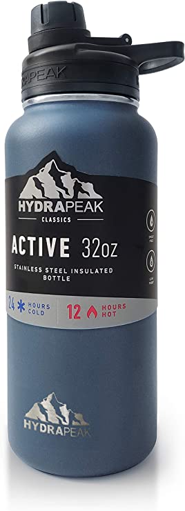 Hydrapeak Insulated Stainless Steel Water Bottle | 1 Liter Wide Mouth Reusable Bottle | Leak Proof Chug Lid | 32oz Triple Insulated Water Bottle | Metal Canteen Sports Flask (Storm)