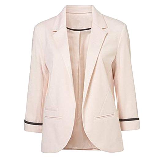 SEBOWEL Women's Fashion Casual Rolled Up 3/4 Sleeve Slim Office Blazer Jacket Suits
