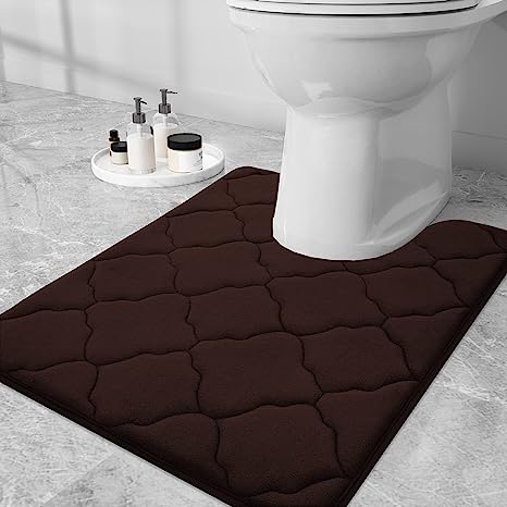 OLANLY Memory Foam Toilet Rugs U-Shaped, Ultra Soft and Absorbent Bathroom Rugs, Non-Slip Thick Toilet Bath Mat, Machine Wash Dry, Contour Bath Rugs for Toilet Base, 24x20, Brown