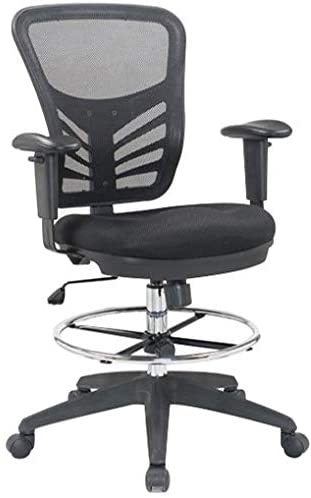 Mesh Back Ergonomic Lumbar Support Drafting Chair - 360 Degree Swivel 330lb Capacity Black with Chrome Plated Tubing - Sponge Seat Cushion (Drafting Chair)