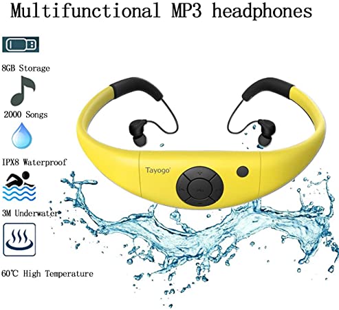 Tayogo Waterproof MP3 Player for Swimming with Shuffle Feature-Yellow