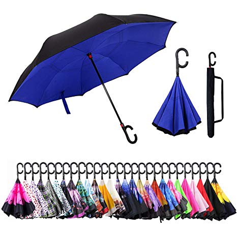 Inverted Umbrella Cars Reverse Umbrella UV Protection Windproof Umbrella for Car Rain Outdoor with C-Shaped Handle(Royal Blue)