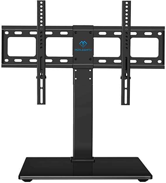 PERLESMITH Universal Swivel TV Stand/Base - Table Top TV Stand for 37-65 inch LCD LED TVs - Height Adjustable TV Mount Stand with Tempered Glass Base, VESA 600x400mm, Holds up to 88lbs