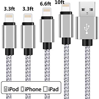 Charger Cable .4Pack (3/6/6/10FT) Nylon Braided USB Charging .& Syncing Cord Compatible Phone. X/8/8 Plus/7/7 Plus/6s/6s Plus/SE and More.