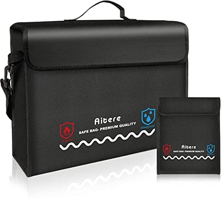 Aitere Fireproof Document Bag, 2500℉ Fireproof File Organizer Bags(17"x12"x5.8") Waterproof Lockable Zipper with Money Bag, Water Resistant Fireproof Safe Bag for Documents and Valuables Storage