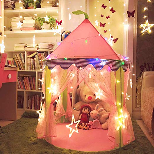 LOJETON Princess Castle Play Tent, Playhouse for Girls Pop Up Pink Tent with Carry Case - Indoor and Outdoor Use