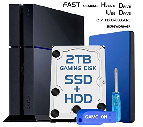 Skywin PS4 Slim High Performance SSHD (SSD HDD) 2TB Playstation 4 Hard Drive Upgrade kit for PS4 slim storage expansion w/ Guide, PS4 HDD, USB Flash Drive, Screwdriver, and HD Enclosure