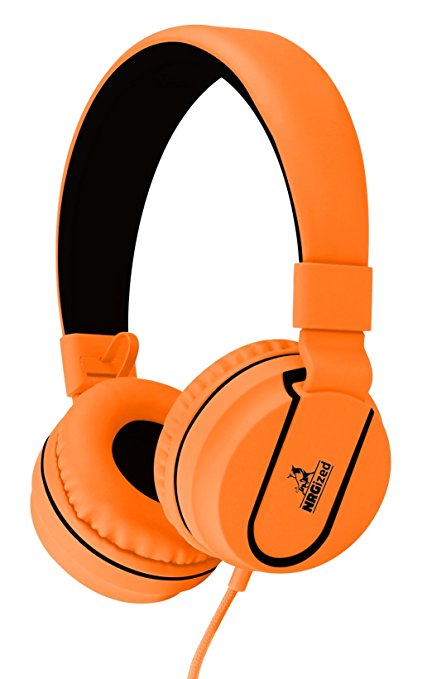NRGized Headphones with Microphone for Travel, Work, Kids, Teens, Running Sport with In-line Controller (Orange)
