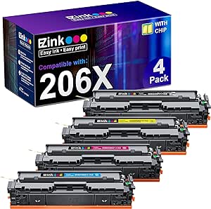 E-Z Ink (TM Compatible Replacement for Toner Cartridge for HP 206X 206A Toner Cartridges 4 Pack High Yield to Use with HP Color Laserjet Pro MFP-M283fdw M283cdw Pro M255dw M283 M255 (BCMY 4 Pack)