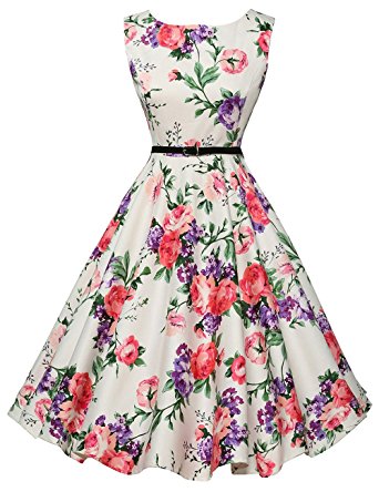 GRACE KARIN Boatneck Sleeveless Vintage Tea Dress With Belt