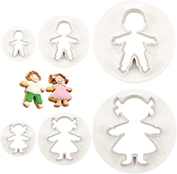 CSPRING 6PCS Cute Funny Gingerbread Boy and Girl Christmas Lebkuchen Man Plastic Cookie Cutter Molds Fondant Set
