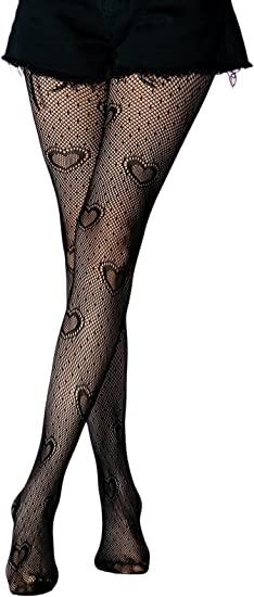 Milumia Women's Heart Print Fishnet Tights Black High Waist Halloween Fishnet Stockings