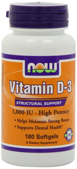 Vitamin D-3 by NOW - 180 softgels, 1000 IU