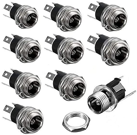 HiLetgo 10pcs DC Power Supply Jack Socket Female Panel Mount Connector 3-Pin 5.5 x 2.1mm