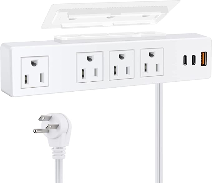 Type-C Under Desk Power Strip, Adhesive Wall Mount Power Strip with USB C Ports, Power Strip Socket Outlet, 4 AC Plug.20W 1 USB-A,2 PD Fast Charging 18W USB-C for Kitchen, Office, Home, Hotel