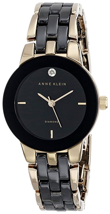 Anne Klein Women's AK/1610BKGB Diamond Dial Gold-Tone and Black Ceramic Bracelet Watch