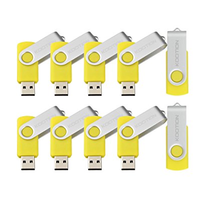 KOOTION 10 Pack 2GB USB 2.0 Flash Drives Memory Stick Fold Storage Thumb Stick Pen Swivel Design Yellow