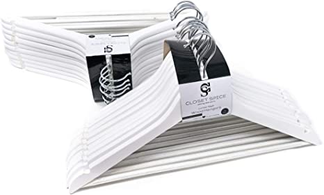 Closet Spice-40 pack-Solid Wood Suit Hangers with Smooth Finish, 360 Degree Anti-Rust Chrome Swivel Hook, Sturdy & Durable Wooden Coat Hangers with Notches at Each End to Hang All Your Clothes (White)