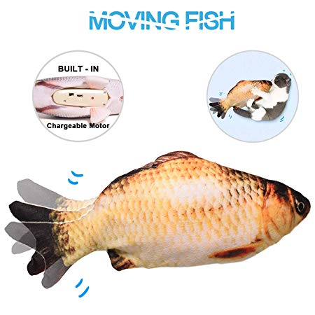 Potaroma Moving Fish Cat Toy, Electric Cat Kicker Toy, Realistic Flopping Fish Simulation, Wiggle Fish Catnip Toys, Motion Activated Kitten Toy, Plush Interactive Cat Toys, Kitty Toy for Cat Exercise