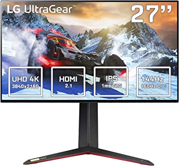 LG 27GP950-B - UltraGear 27" 4K Gaming Monitor, 3840x2160, NanoIPS Panel, 16:9, HDMI 2.1x2, DPx1, USB-Ax3, 1ms, 144Hz, AMD Freesync, G-Sync Compatible, 400nitable, 1000 :1, Black