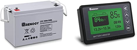 Renogy Deep Cycle AGM Battery 12 Volt 100Ah, 3% Self-Discharge Rate, 2000A Max Discharge Current & 500A Battery Monitor with Shunt, High and Low Voltage Programmable Alarm