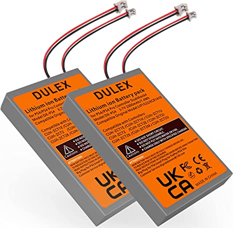 DULEX 3.7V 2000mAh LIP1522 Replacement Battery with Big and Small Plug for Playstation 4 PS4 Dualshock 4 Wireless Controller (2-Pack)
