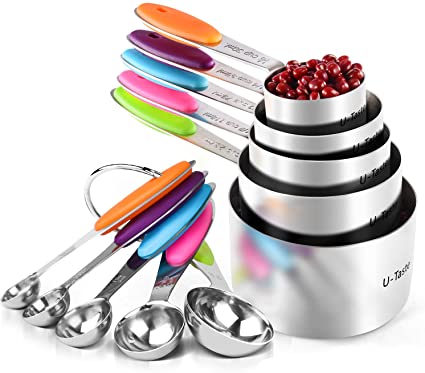 U-Taste Measuring Cups and Spoons Set, 10 Pcs 304 Stainless Steel 5 Measuring Cups   5 Measuring Spoons Kitchen Utensils Set for Baking Cooking with Upgraded Thickness Handle
