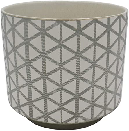 Amazon Brand – Rivet Modern Lattice-Patterned Stoneware Planter, 6.3"H, Gray and White